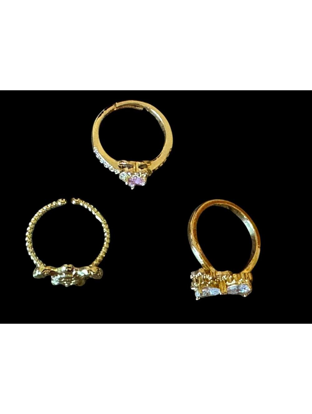 Set of 3 Gold Tone Rings with Pink and Clear Stones - Picture 2 of 2